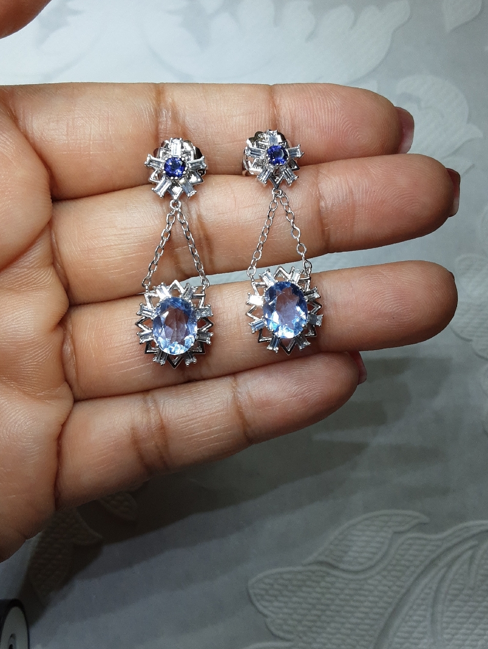 925 Genuine Gemstone Drop Earrings.